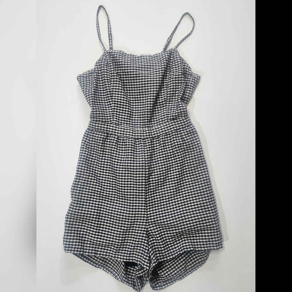 Kendall & Kylie Romper Womens‎ Medium Black White Gingham Check Retro Coastal